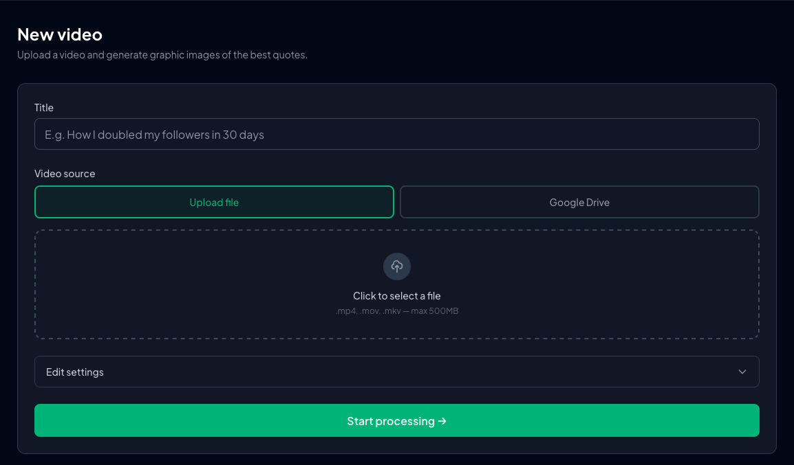 App video upload screen